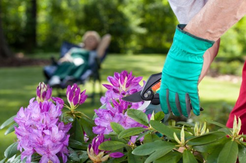 Gardening team using PPE during a garden maintenance task